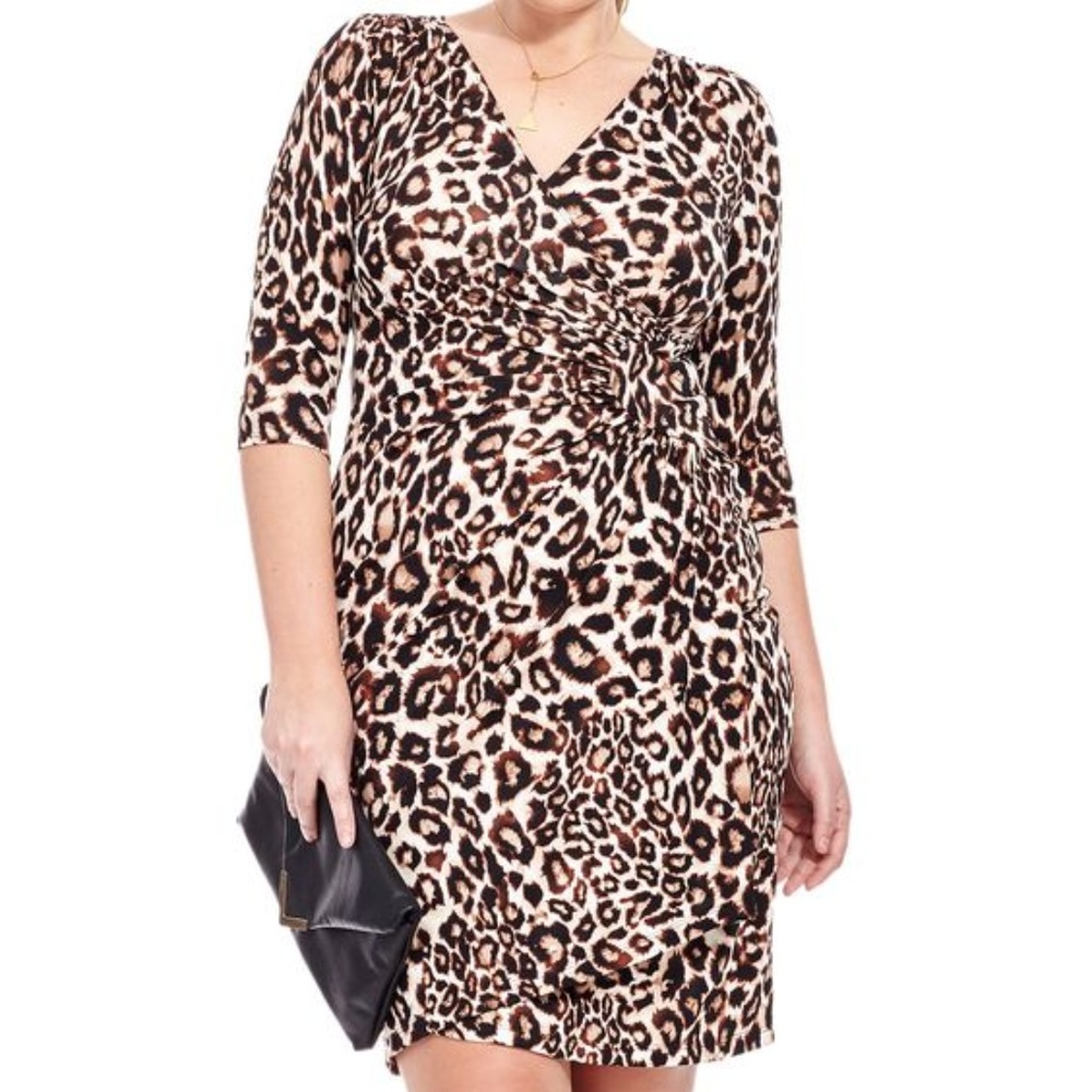 Kiyonna Animal Print Faux Wrap Dress 1X Work Date